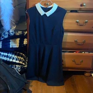Navy dress with pearl collar